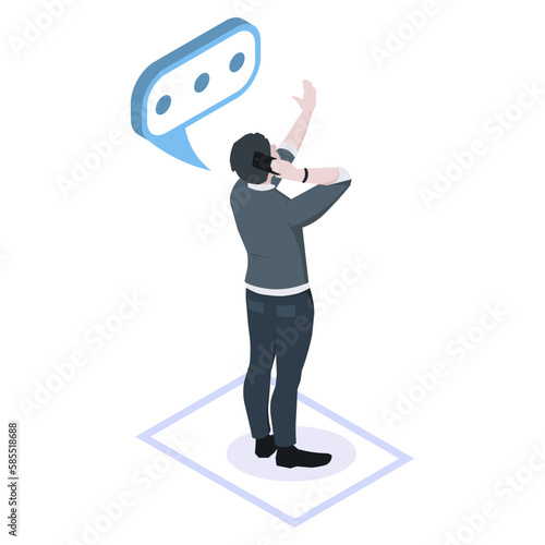 Man talking by telephone isolated on white background. Businessman calling for discussing with partner. Message dialog window icon with speech of manager who holding mobile phone. Vector illustration