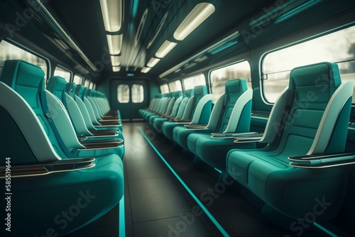 Concept car with dark turquoise seats design train interior. Generative AI