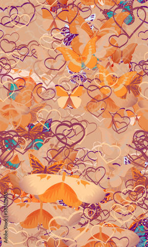 Background pattern abstract design texture. Seamless. Theme is about , delicate, wildlife, various, design, ornate, colorful, repeat, fly, Red Admiral, summer, silhouette, relations, Pipevine