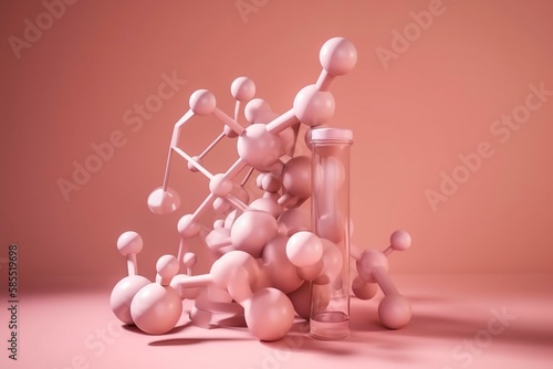 molecule structure of chemical composition for make-up on pink background. Generative AI