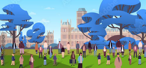 multiethnic people group standing near governmental building mix race men women crowd walking outdoor