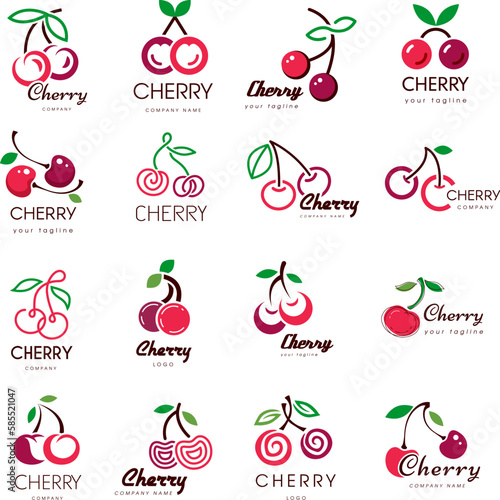 Cherry symbols. Fruits logo set recent vector illustrations