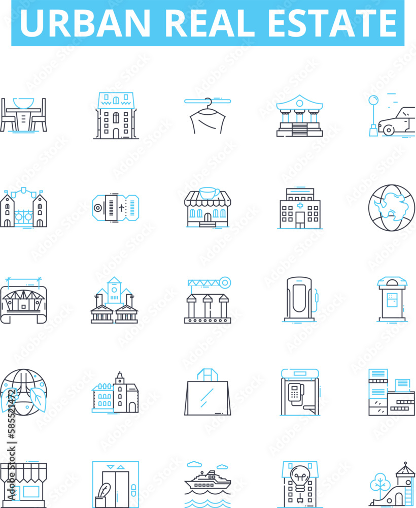 Urban real estate vector line icons set. Urban, Real, Estate, Housing, Urbanism, Dwelling, Apartments illustration outline concept symbols and signs