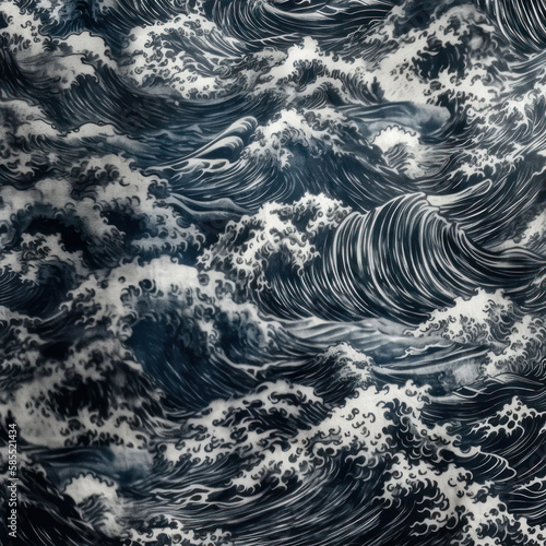 Background with waves in Japanese style . generative AI
