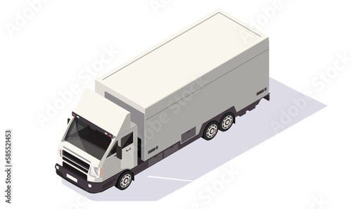 Commercial car cargo and delivery. Logistic vehicle icon: lorry truck refrigerator in isometric style. Corporate transportation for warehouse City Company. Template for map design. Vector illustration