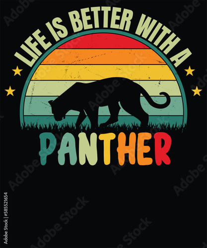 Graphic t-shirt design, wild life slogan with panther head, vector illustration for t-shirt.