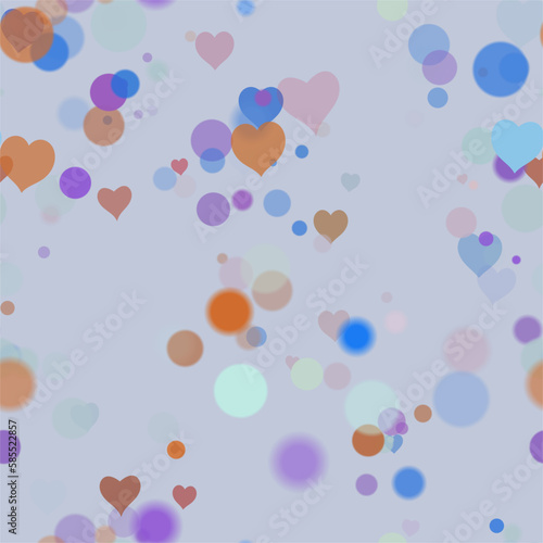 Background pattern abstract design texture. Seamless. With hearts. Theme is about sparkles, blurry, blending, air, glows, sequins, color, translucency, decoration, love, texture, defocused