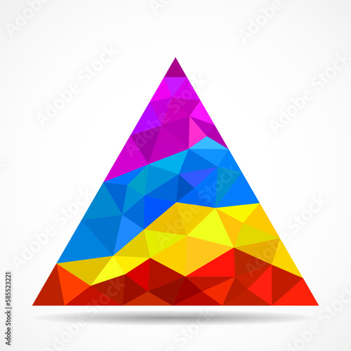 Colorful triangle with triangles on white background. Geometric logo