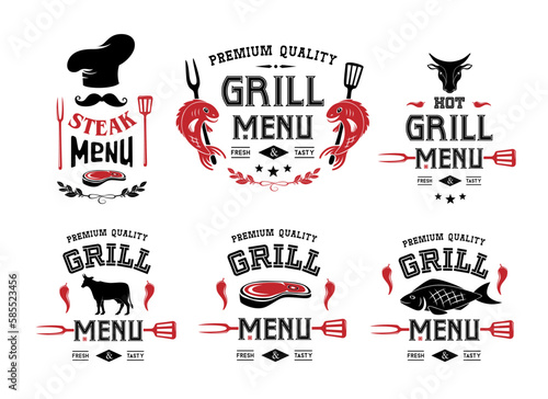 Grill and steak menu labels collection