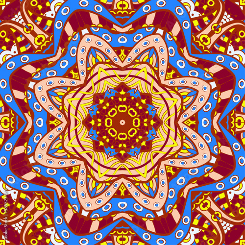 Seamless tile texture. Tracery mehndi design image. Ethnic doodle art. Curved doodling picture. Vector