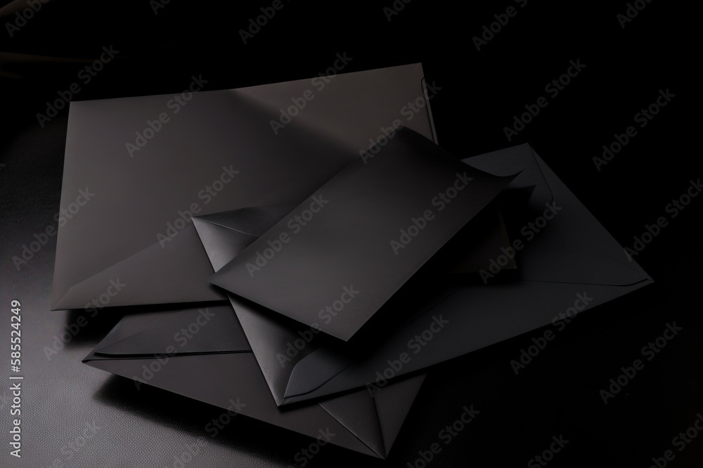 a pile of black paper sitting on top of a black table top next to a black phone charger and a cell phone charger. generative ai a pile of black paper sitting on top of a black table top next to a black phone charger and a cell phone charger. generative ai