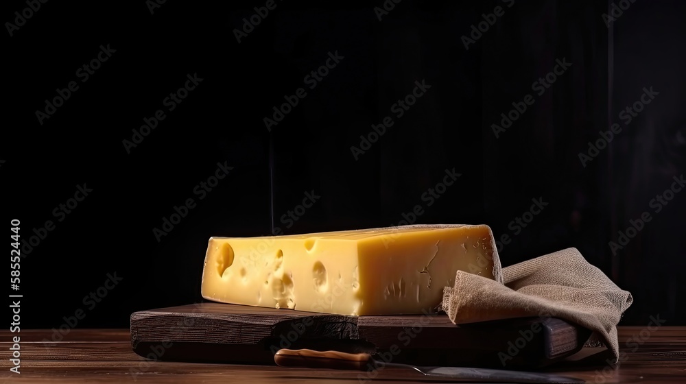 Isolated wedge of cured cheese. Generative AI
