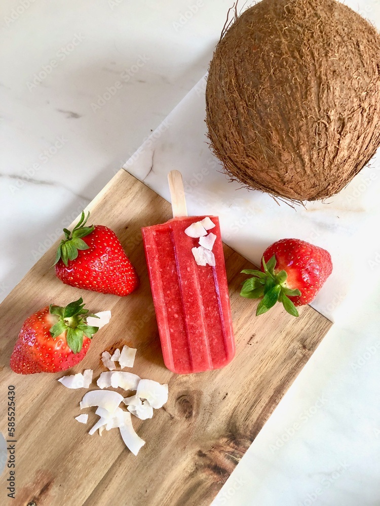 Strawberry Coconut Popsicles