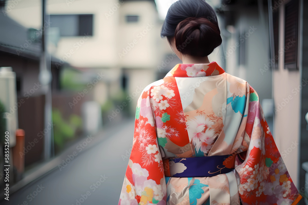 Kimono - A traditional Japanese garment made of silk or cotton with flowing sleeves and a long length (Generative AI)