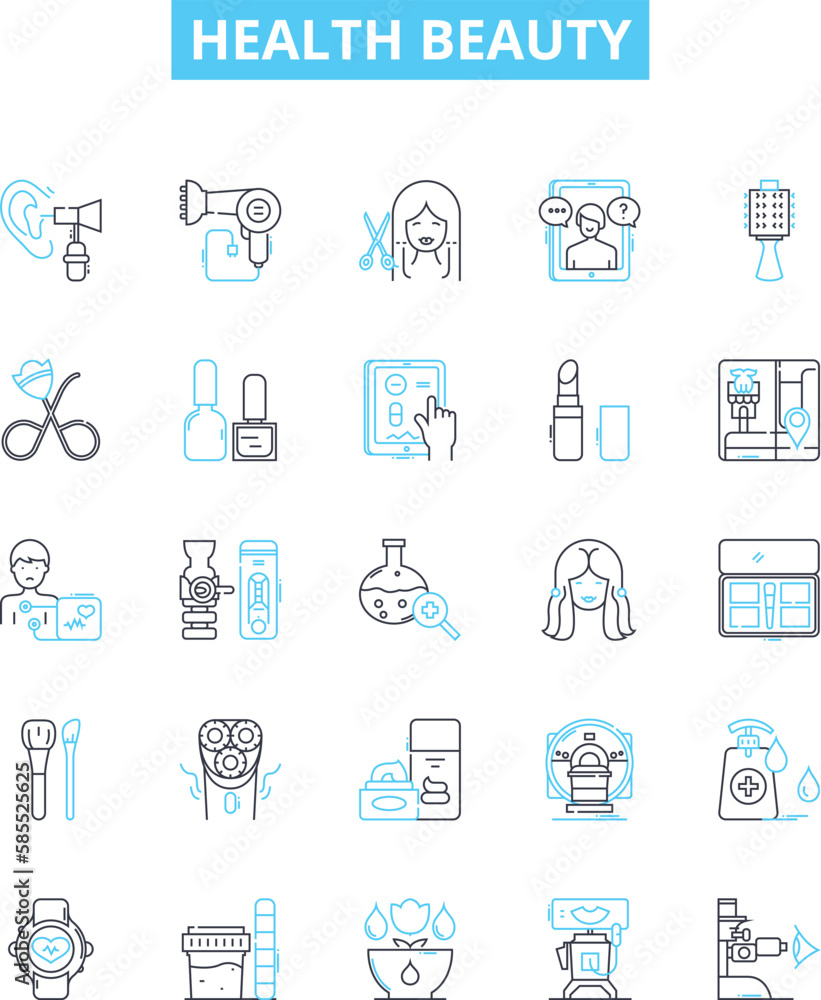 Health beauty vector line icons set. Beauty, Health, Skin, Hair, Care, Cosmetic, Fitness illustration outline concept symbols and signs