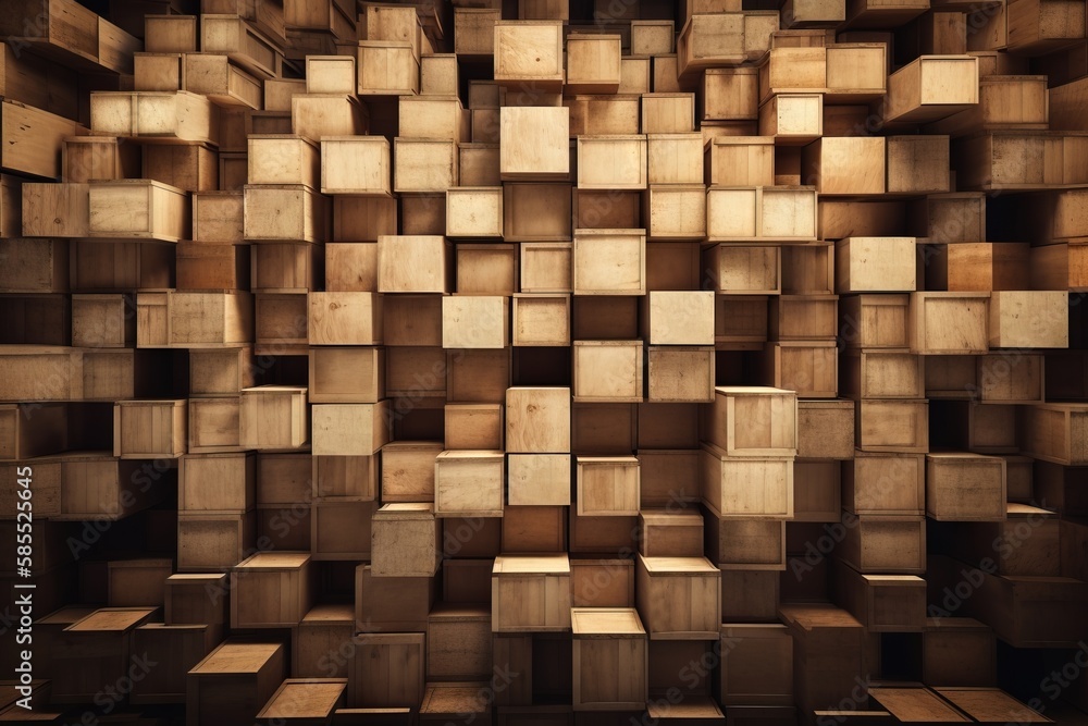 a very large amount of wooden boxes in a room with a wall made of wood blocks in the middle of the room and a wall made of wood blocks in the middle. generative ai a very large amount of wooden boxes in a room with a wall made of wood blocks in the middle of the room and a wall made of wood blocks in the middle. generative ai