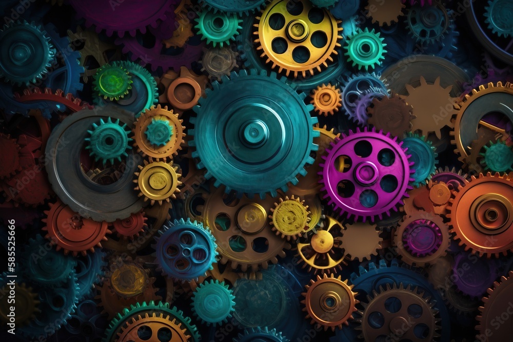 a group of colorful gears sitting on top of each other on a wall of different colors and sizes of gears on a wall of different sizes and shapes. generative ai a group of colorful gears sitting on top of each other on a wall of different colors and sizes of gears on a wall of different sizes and shapes. generative ai