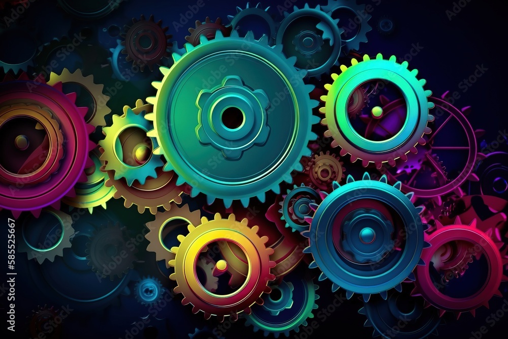 a group of colorful gears on a black background with a blue center and a yellow center on the center of the gears is a black background with a blue center. generative ai a group of colorful gears on a black background with a blue center and a yellow center on the center of the gears is a black background with a blue center. generative ai