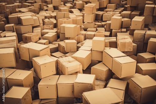  a large amount of cardboard boxes are stacked up in a large pile and ready to be used as a storage container or as a wall.  generative ai
