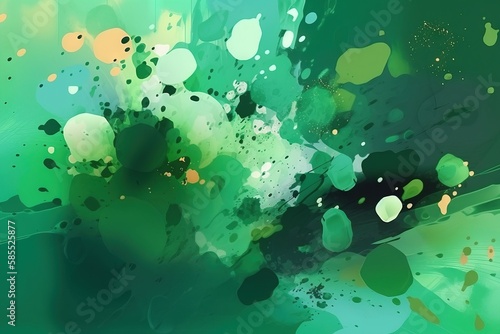  an abstract painting of green and yellow colors on a green background. generative ai