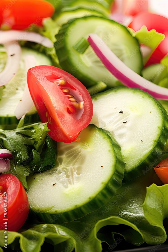 Healthy vegetable salad of fresh tomato, cucumber and onion. Generative AI Healthy vegetable salad of fresh tomato, cucumber and onion. Generative AI
