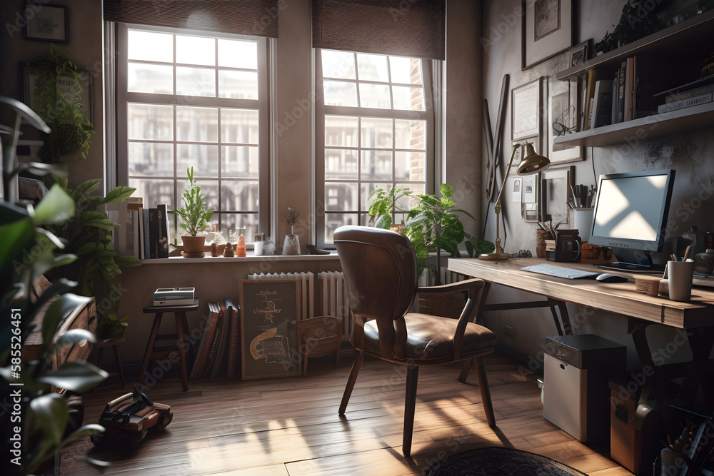 Workplace by the window. Generative AI Workplace by the window. Generative AI