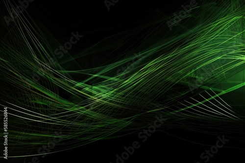  a green abstract background with lines and curves on a black background. generative ai
