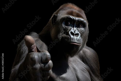 Gorilla showing thumb up, like symbol, ok concept art, generative ai