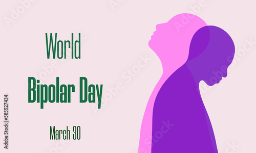 World Bipolar Day on March 30 concept. Two human silhouettes as symbols of depression and mania. Vector illustration for social poster  banner  card  flyer