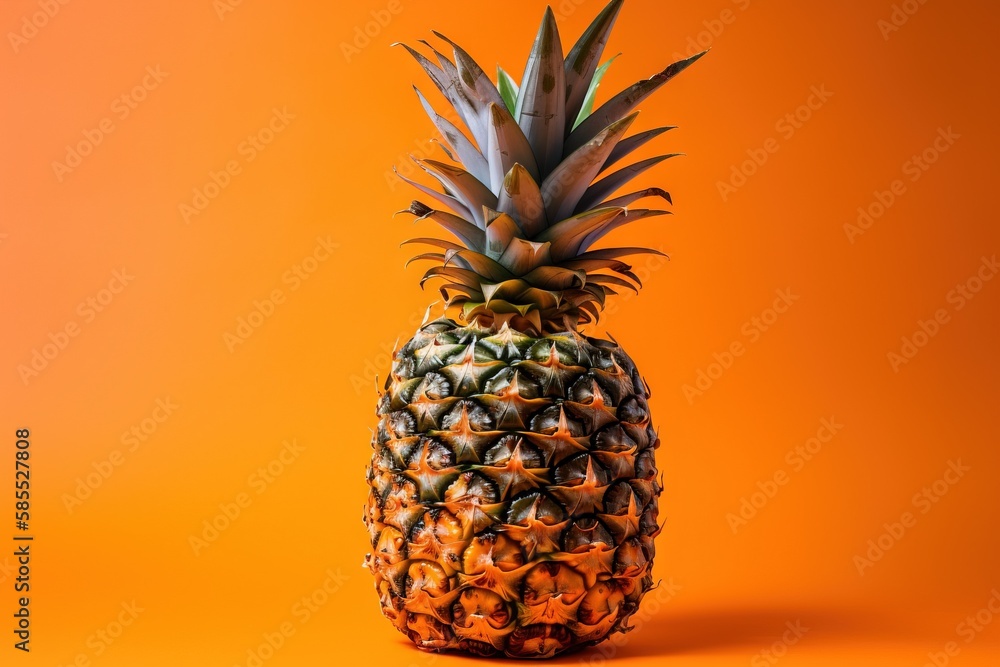  a pineapple on an orange background with a yellow back ground and a yellow back ground with a single pineapple in the center of the pineapple.  generative ai