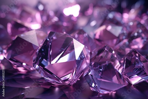 a bunch of pink diamonds that are on a table together in a pile of purple diamonds that are on a table together in a pile of purple diamonds. generative ai