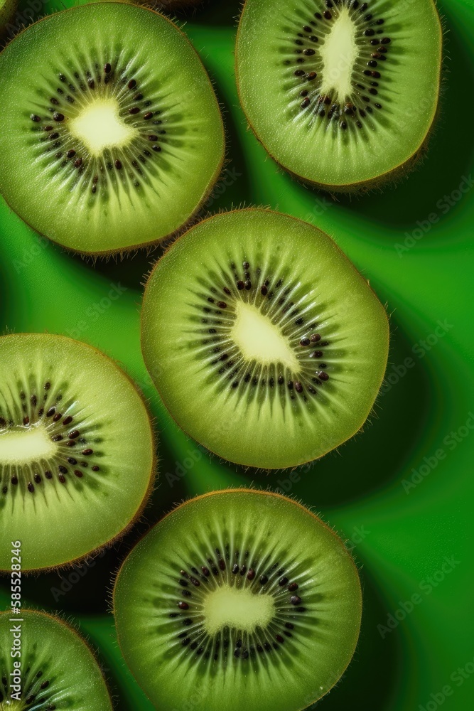 Kiwi composition on green background. Generative AI Kiwi composition on green background. Generative AI