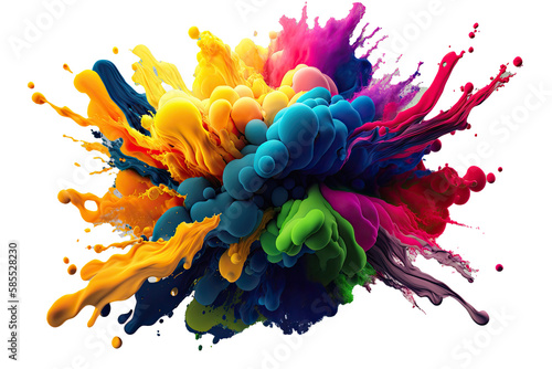 Splash of colored paints on white background. Illustrations AI generator