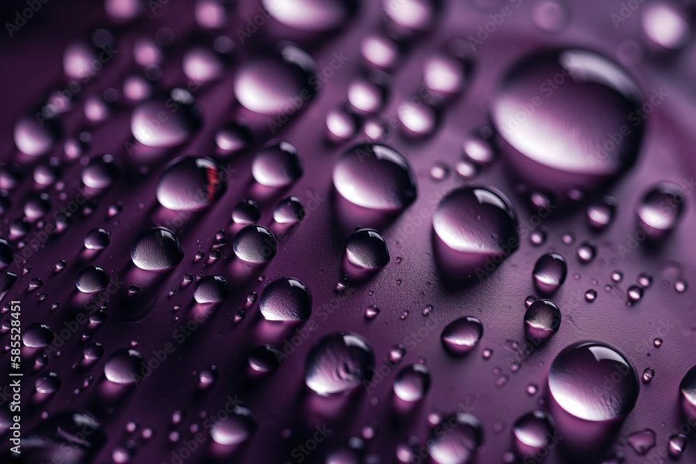 a close up of water droplets on a purple surface with a black background and a red spot in the middle of the photo, with a red spot in the center. generative ai a close up of water droplets on a purple surface with a black background and a red spot in the middle of the photo, with a red spot in the center. generative ai