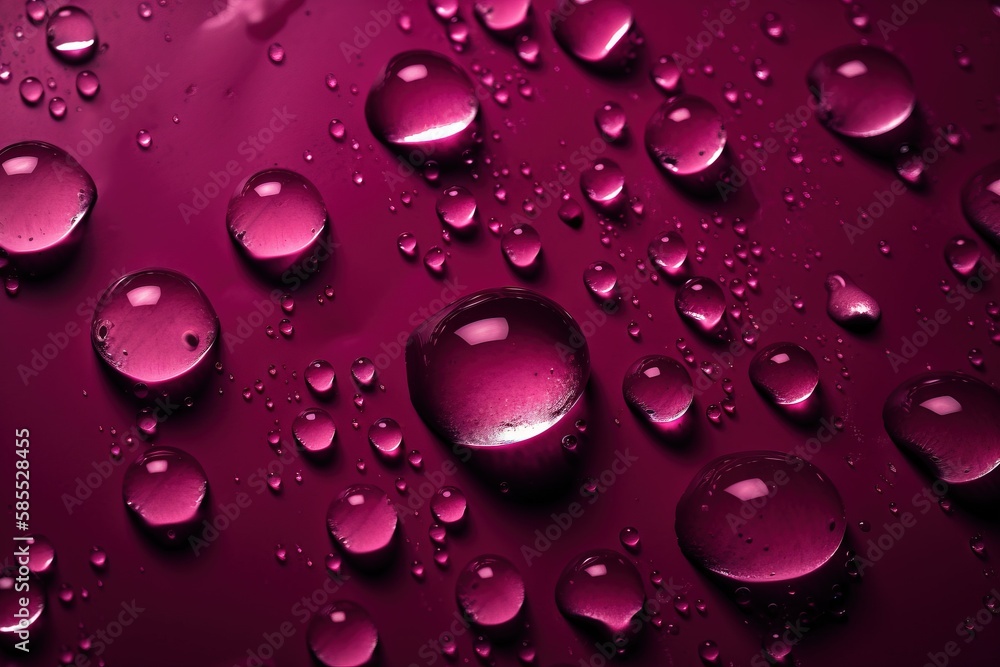  a bunch of water drops on a purple surface with a black background and a red background with a white border and a black background with a white border.  generative ai