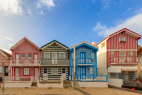 Striped colorful houses at the Praia da Costa Nova