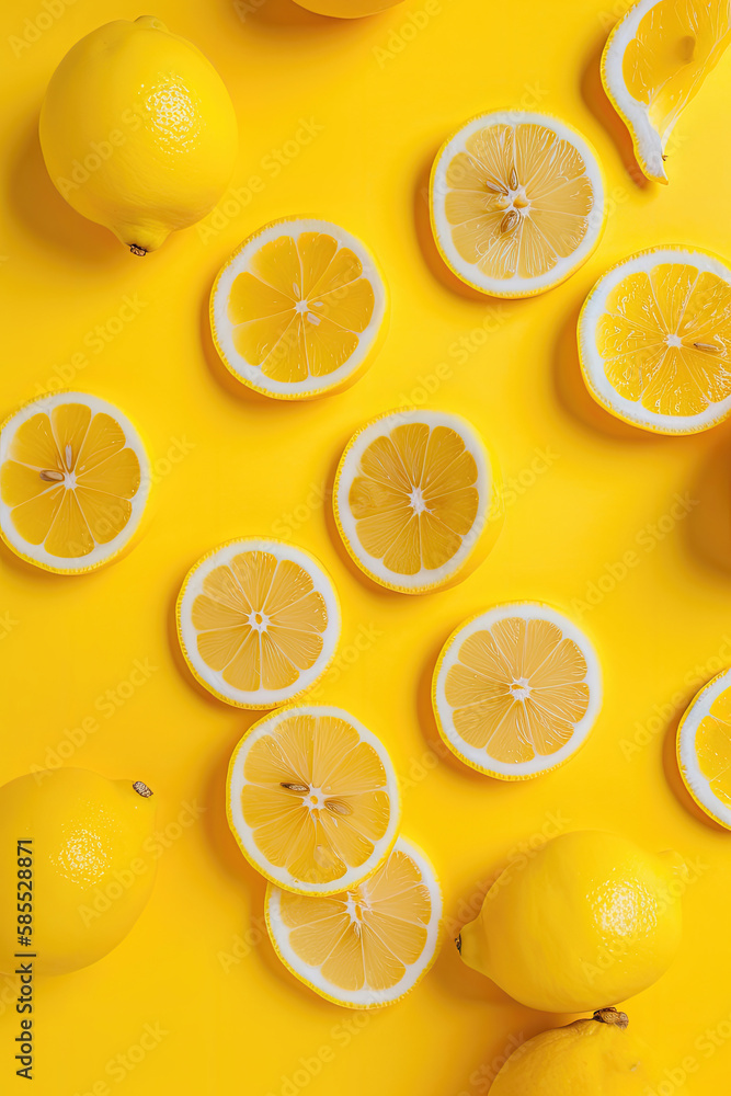 Lemon composition on yellow background. Generative AI Lemon composition on yellow background. Generative AI