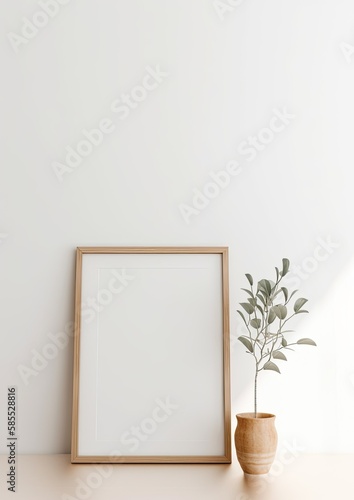 empty room with plant and a picture frame, generative ai © tl6781