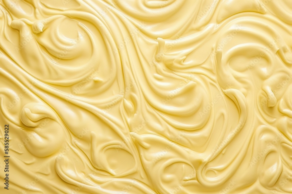  a yellow background with swirls and waves of cream in the center.  generative ai