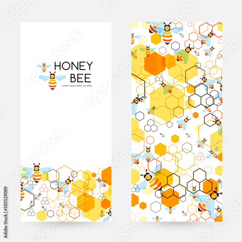 Honeycombs and bee. Design collection. Vector illustration