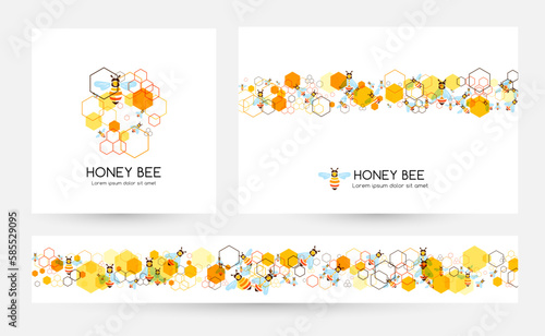 Honeycombs and bee. Design collection. Vector illustration