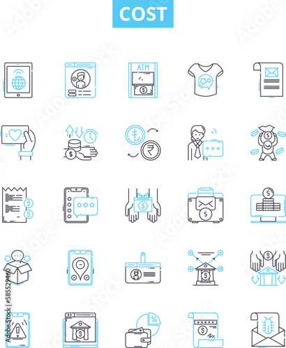 Cost vector line icons set. Expense, Price, Tariff, Levy, Vendor, Outlay, Toll illustration outline concept symbols and signs
