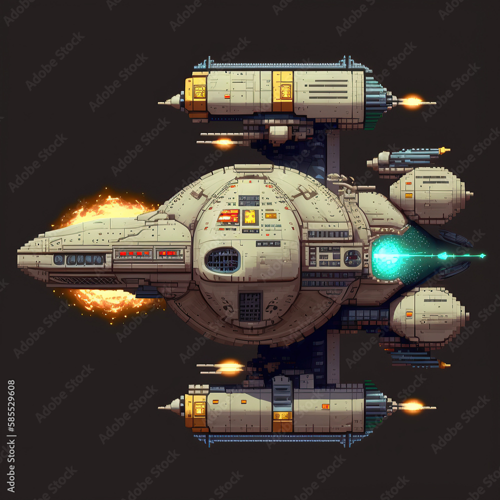 Pixel art spaceship, video game art style Stock Illustration | Adobe Stock