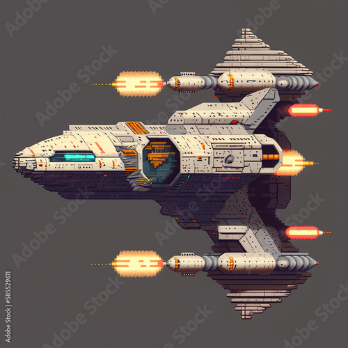 Pixel art spaceship, video game art style