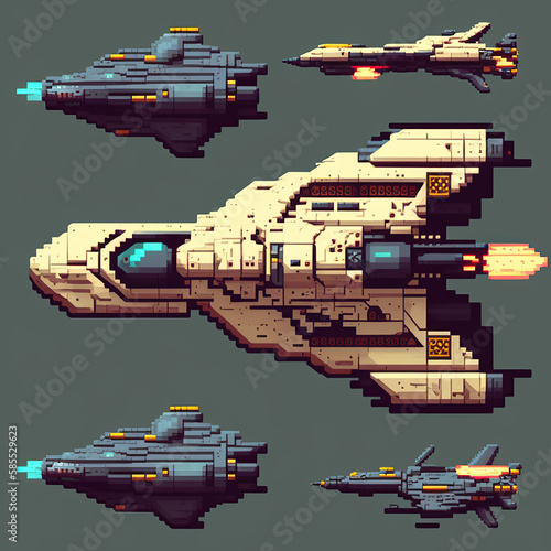 Pixel art spaceship, video game art style