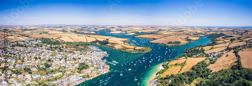 Aerial view of SALCOMBE and Kingsbridge Estuary from a drone, South Hams, Devon, England