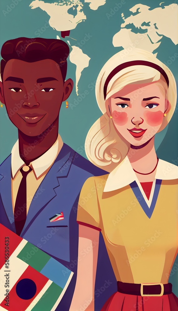 Global Love: International Couple Mobile Background, Generative AI Global Love: International Couple Mobile Background, Generative AI