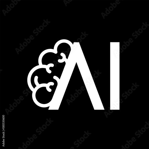 artificial intelligence icon set in line style, machine learning, smart robotic and cloud computing network digital AI technology: internet, solving, algorithm, vector illustration