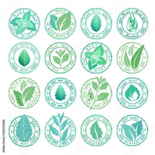 Mint leaves badges, stamps and stickers collection