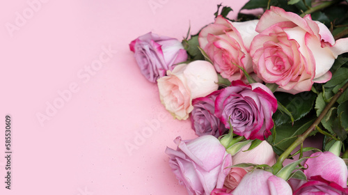 wedding or mothers day background, bouquet over plain pink background